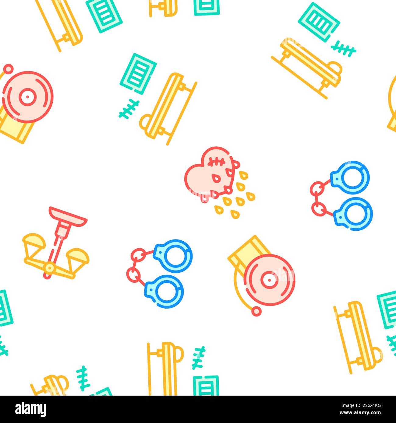 Prison Building And Accessory Vector Seamless Pattern Color Line ...