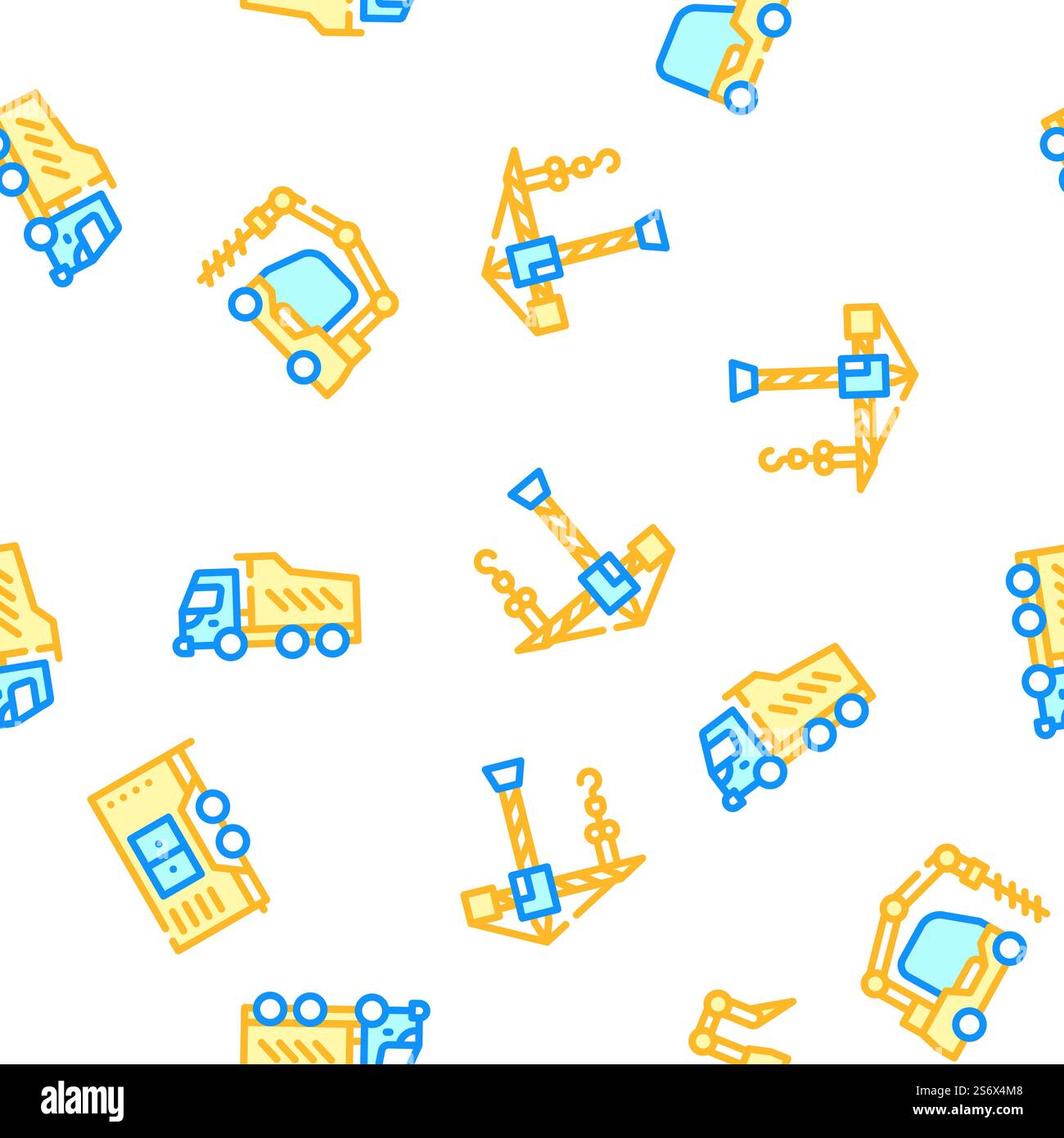 Construction Vehicle Collection Vector Seamless Pattern Color Line ...