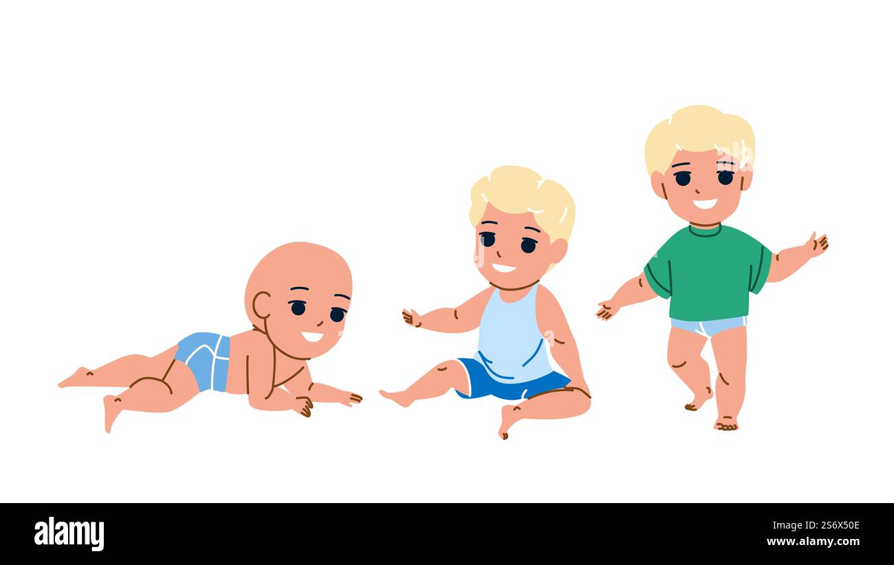 Baby Boy Growing To Schoolboy Maturity Vector. Toddler Baby Boy Grow To ...
