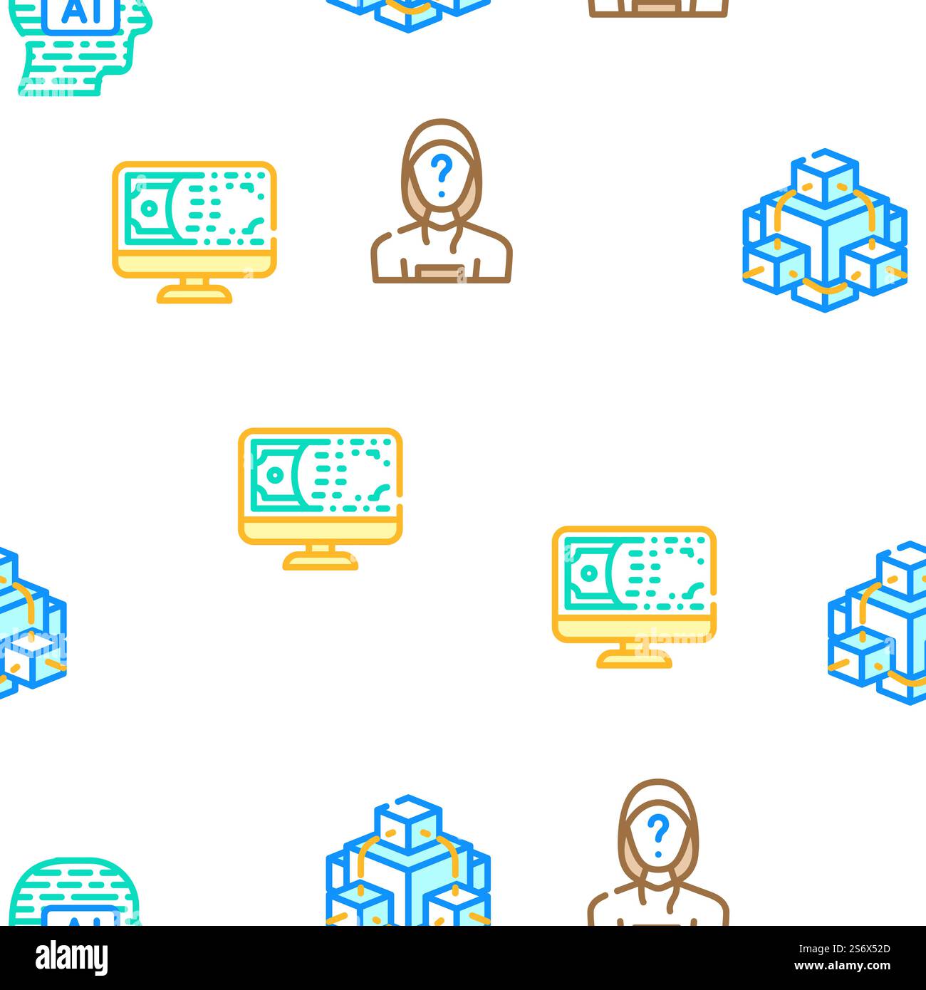 Financial Technology And Software Vector Seamless Pattern Color Line ...