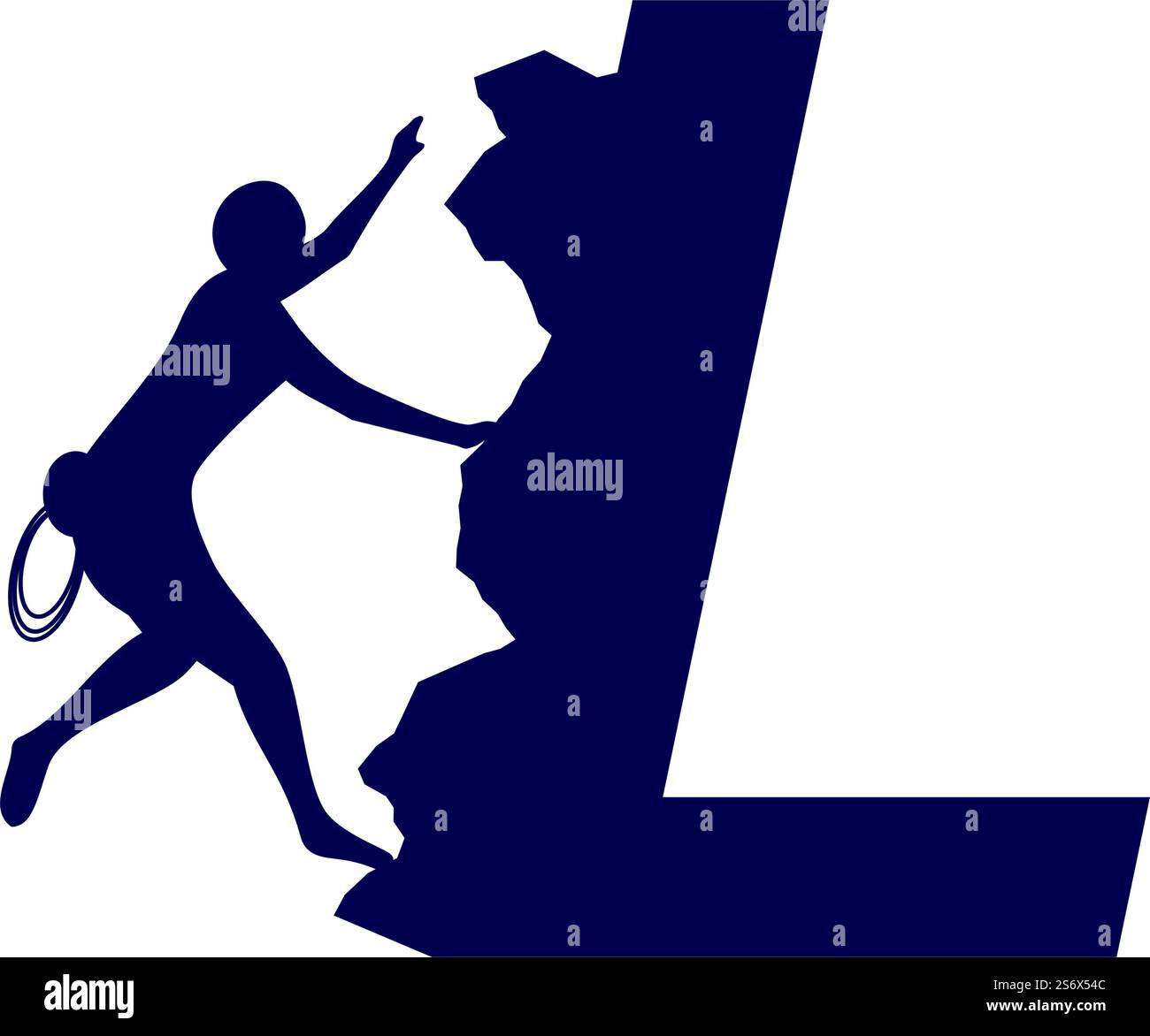 Rock climber logo with alphabet vector flat design Stock Vector