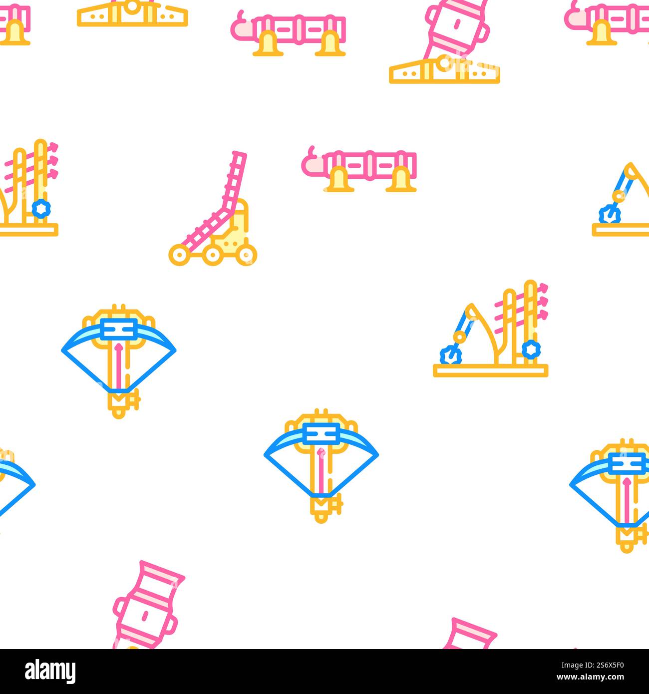 Siege Engine Catapult Vector Seamless Pattern Color Line Illustration ...