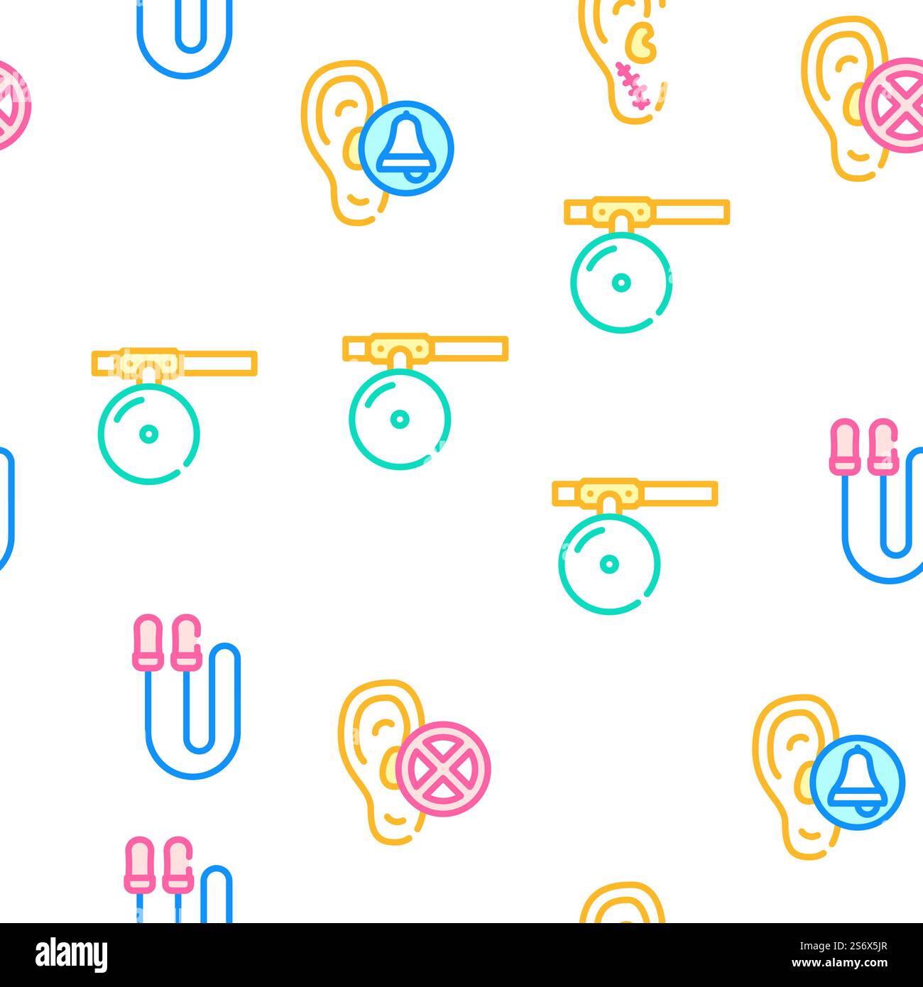 Hearing Equipment Collection Vector Seamless Pattern Color Line ...