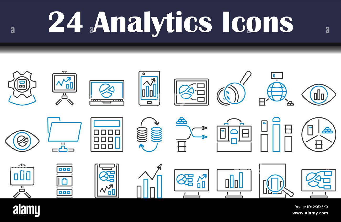 Analytics Icon Set. Editable Bold Outline With Color Fill Design. Vector Illustration. Stock Vector