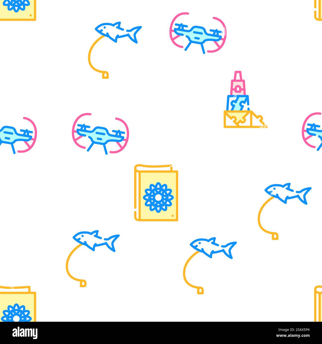 Toy And Children Game Vector Seamless Pattern Color Line Illustration. Toy And Children Game Vector Seamless Pattern Stock Vector