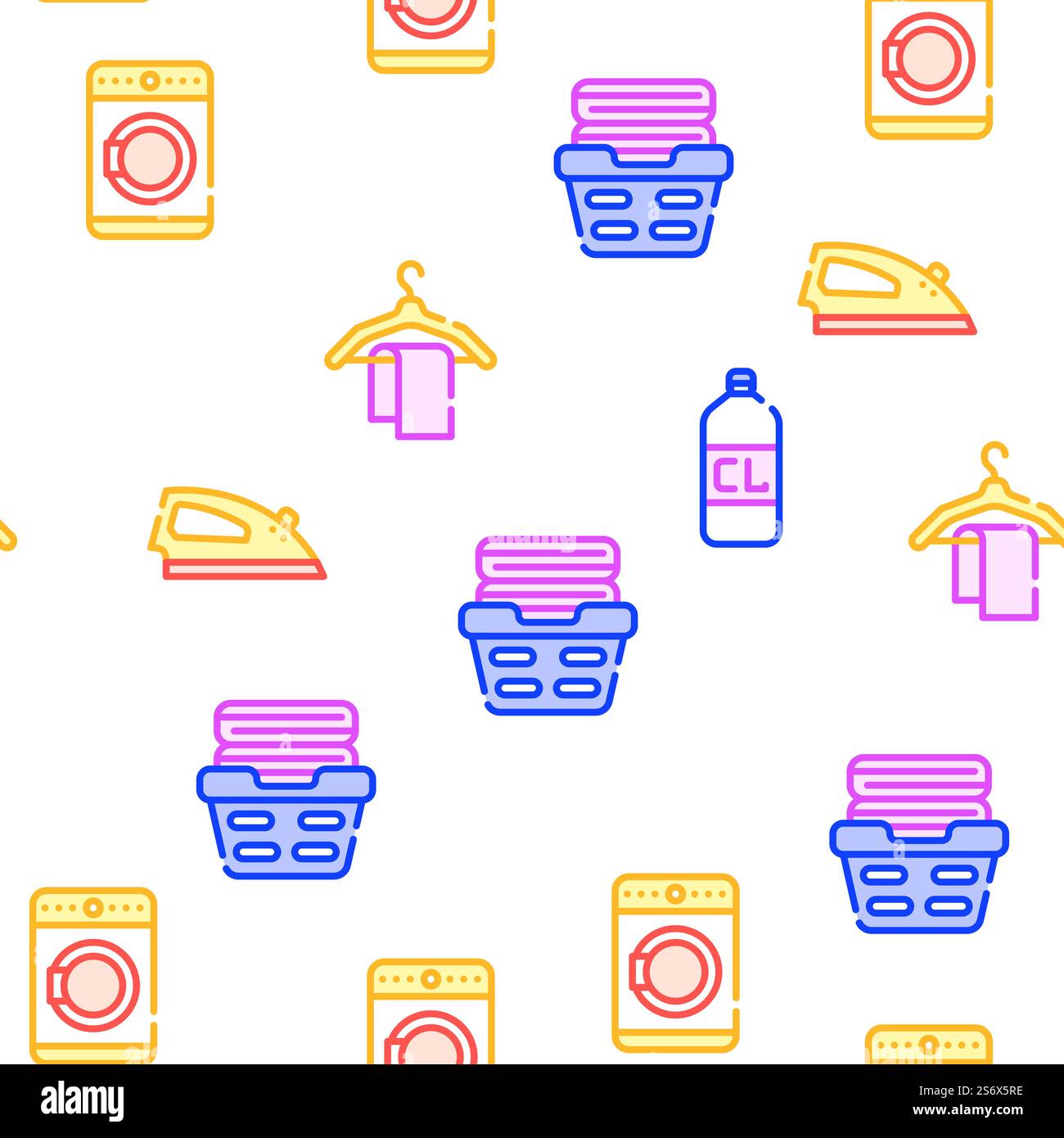 Laundry Service Tool Vector Seamless Pattern Color Line Illustration. Laundry Service Tool Vector Seamless Pattern Stock Vector