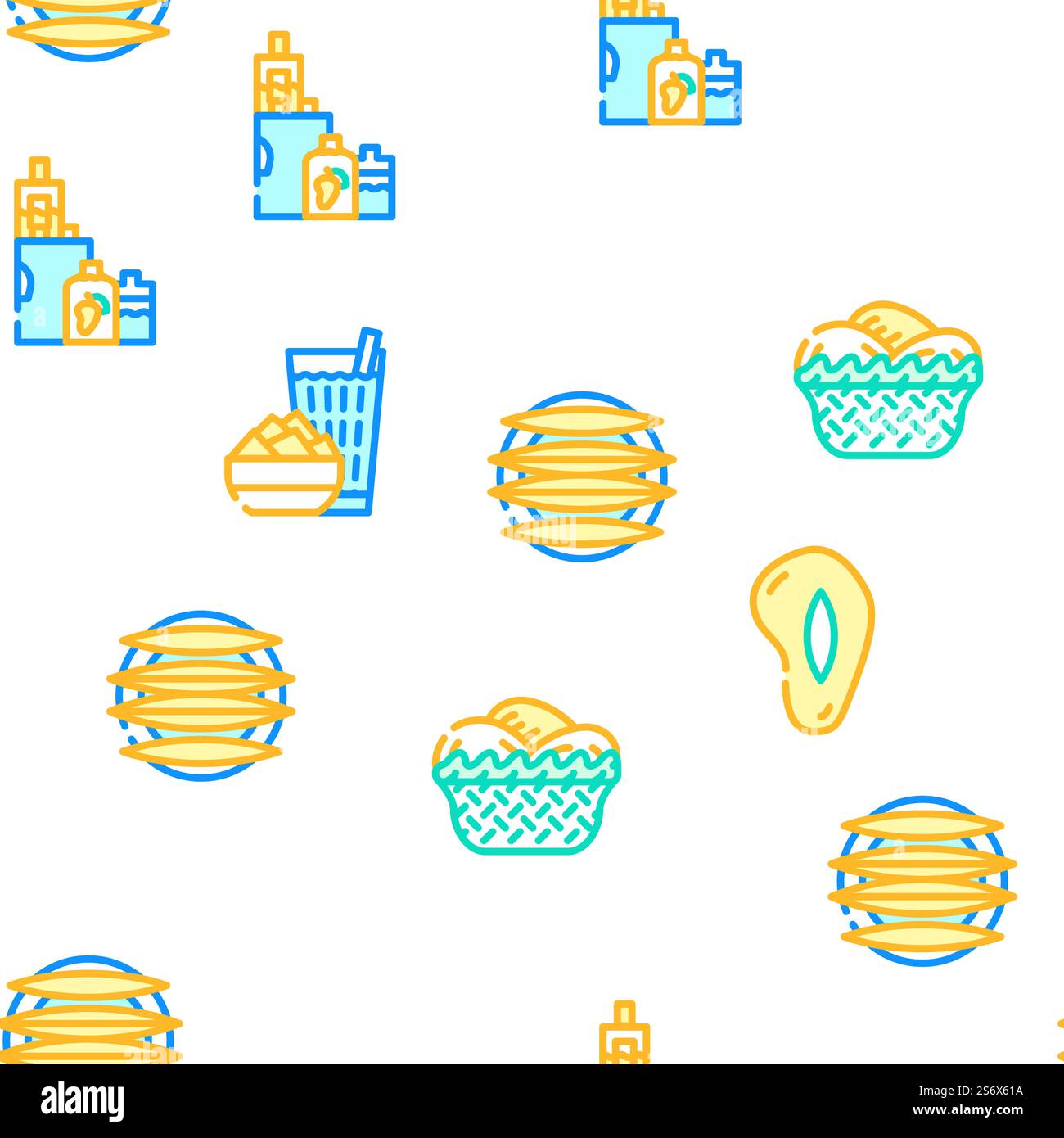 Mango Tropical Fruit Vector Seamless Pattern Color Line Illustration. Mango Tropical Fruit Vector Seamless Pattern Stock Vector