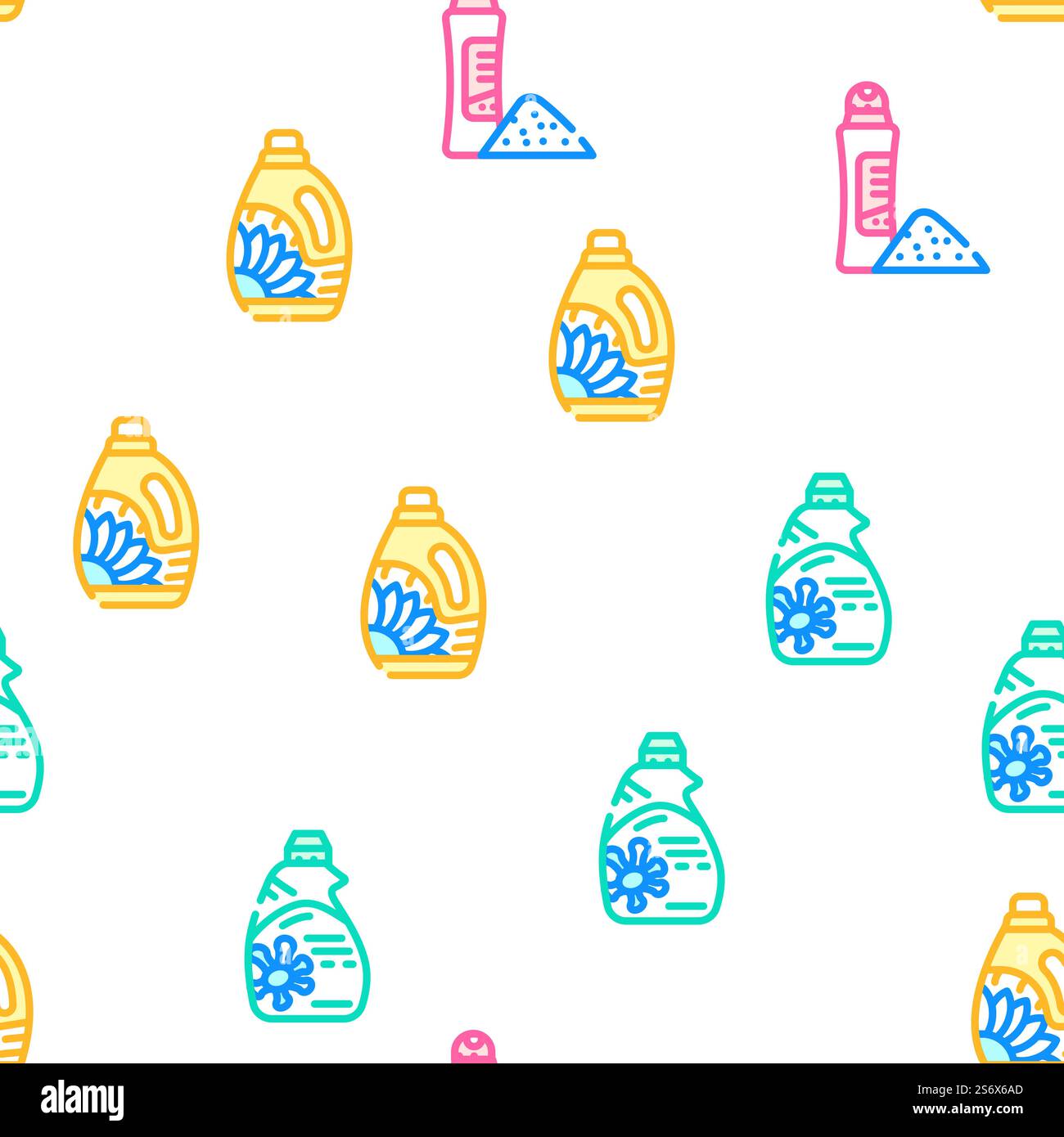 Detergent Washing Vector Seamless Pattern Color Line Illustration. Detergent Washing Vector Seamless Pattern Stock Vector