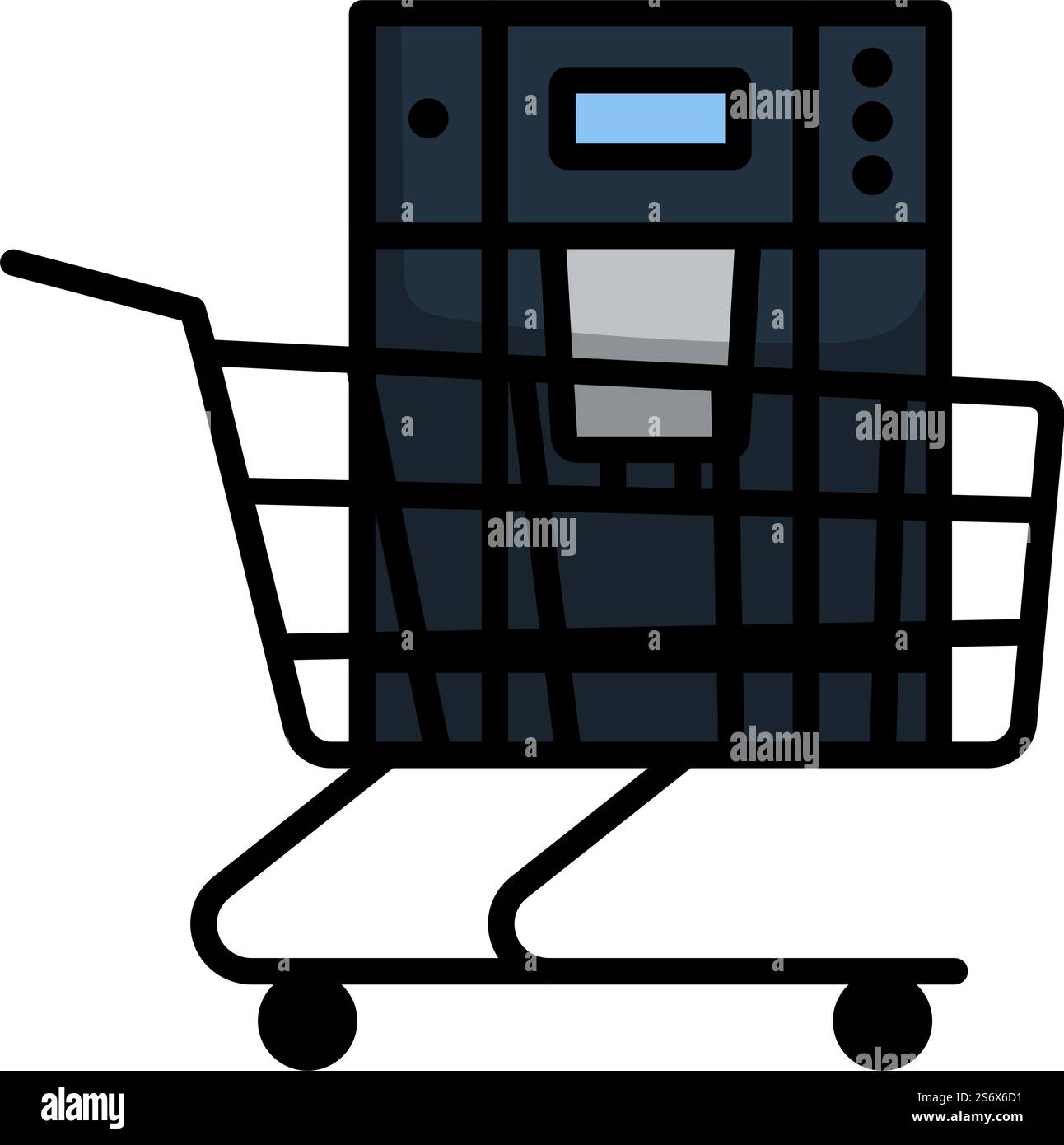 Shopping Cart With Cofee Machine Icon. Editable Bold Outline With Color Fill Design. Vector Illustration. Stock Vector