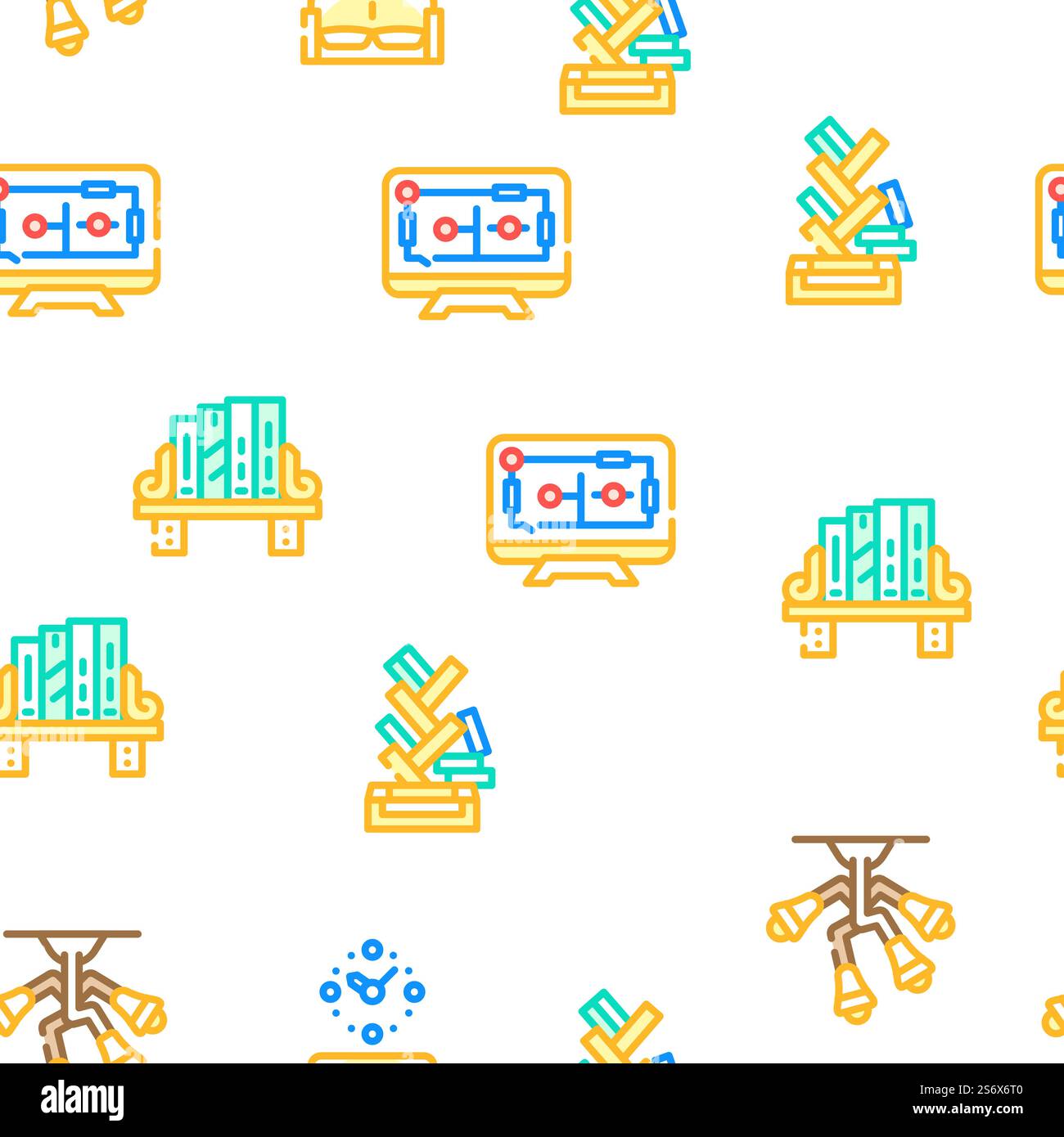 Interior Style Design Vector Seamless Pattern Color Line Illustration ...