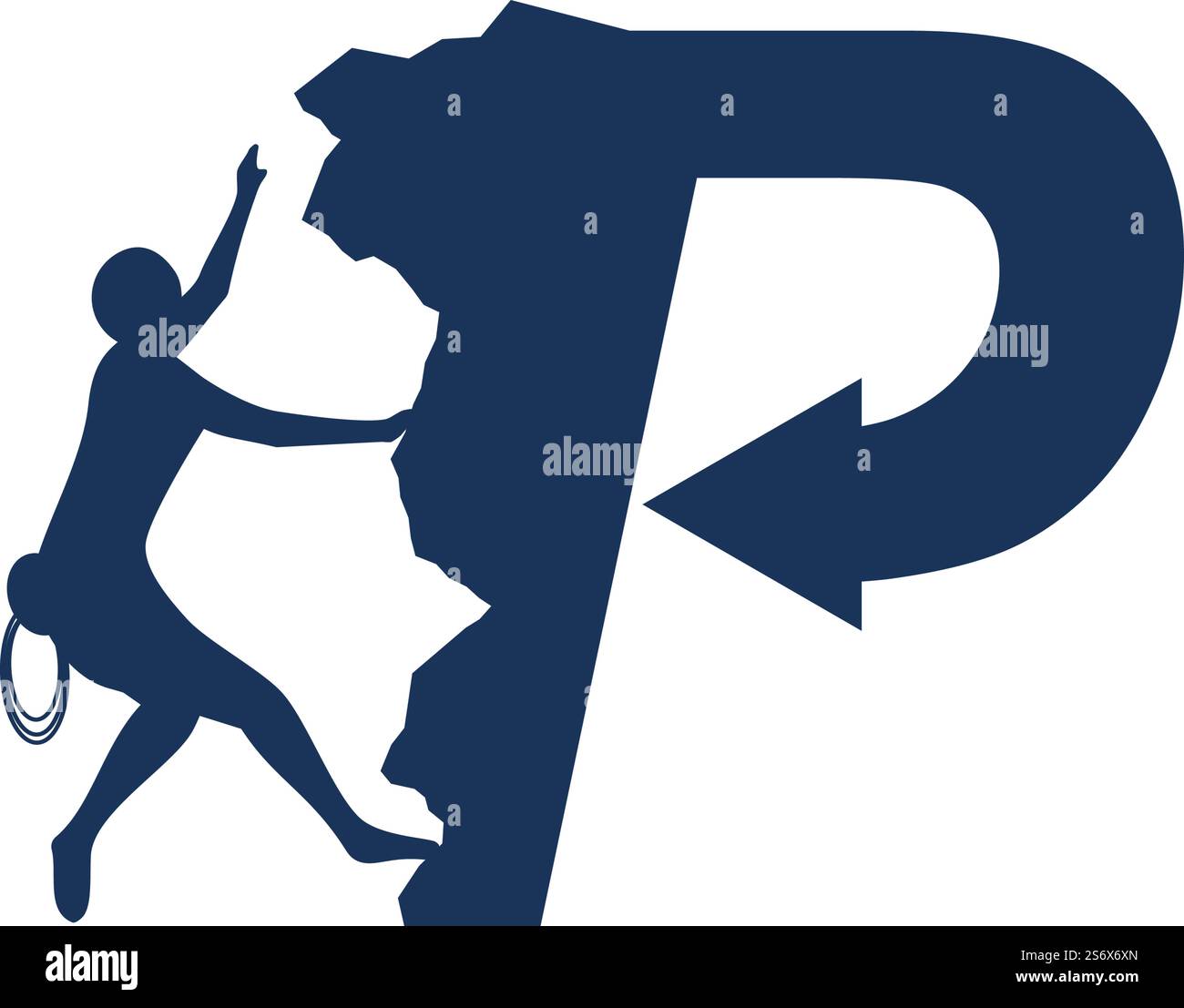 Rock climber logo with alphabet vector flat design Stock Vector