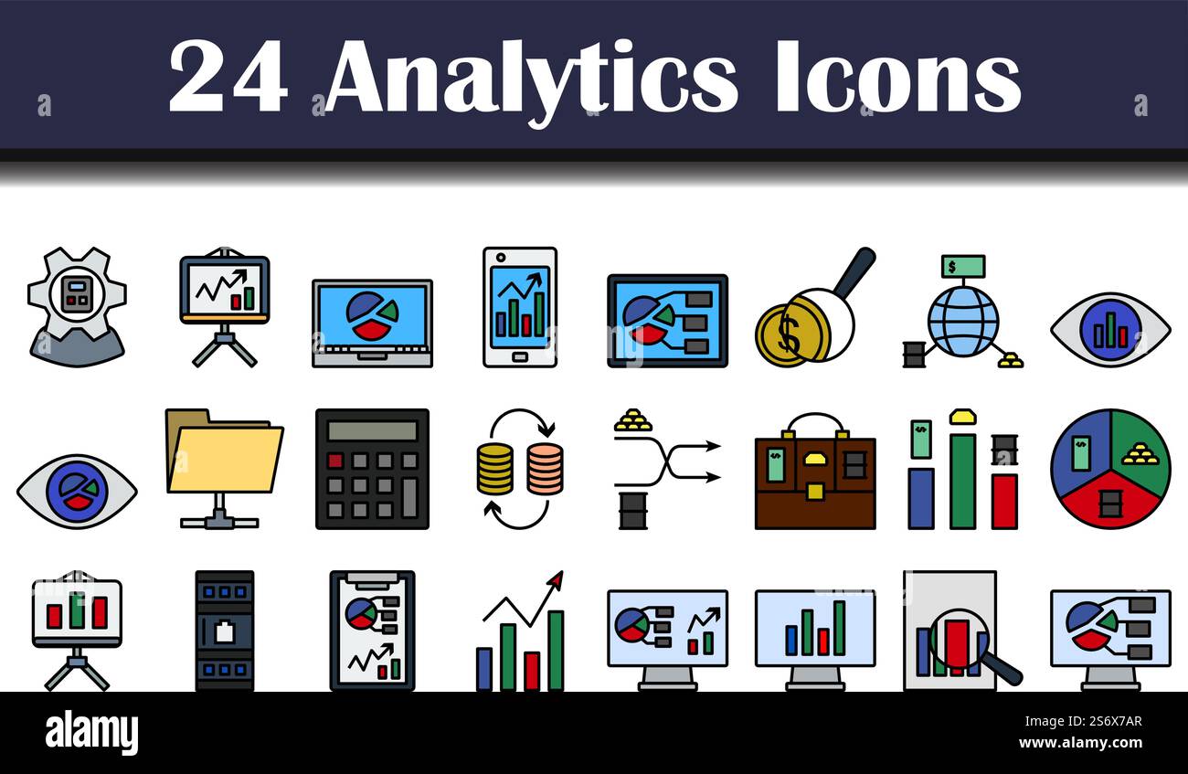 Analytics Icon Set. Editable Bold Outline With Color Fill Design ...