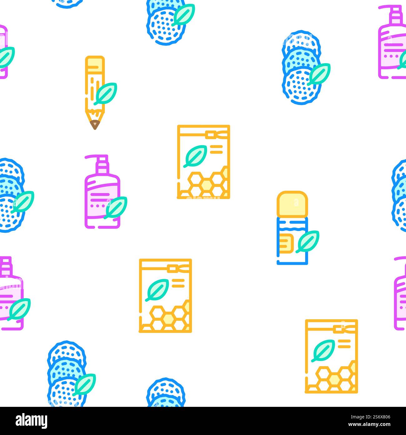 Organic Cosmetics Vector Seamless Pattern Color Line Illustration. Organic Cosmetics Vector Seamless Pattern Stock Vector