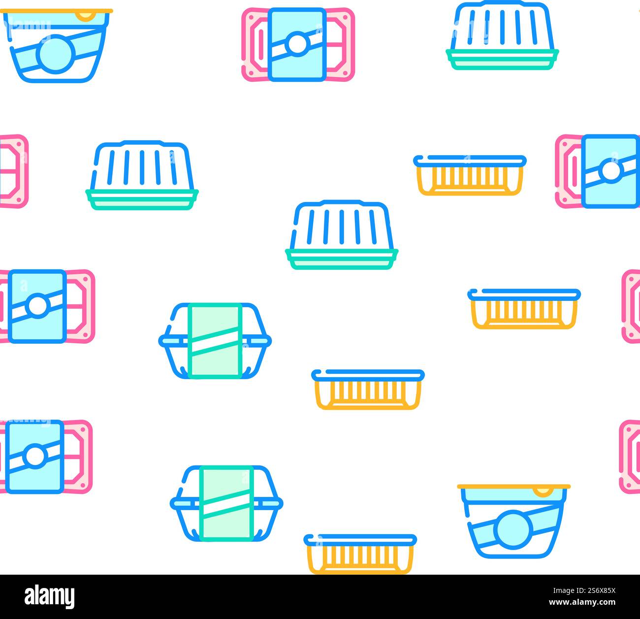 Package For Product Vector Seamless Pattern Color Line Illustration. Package For Product Vector Seamless Pattern Stock Vector