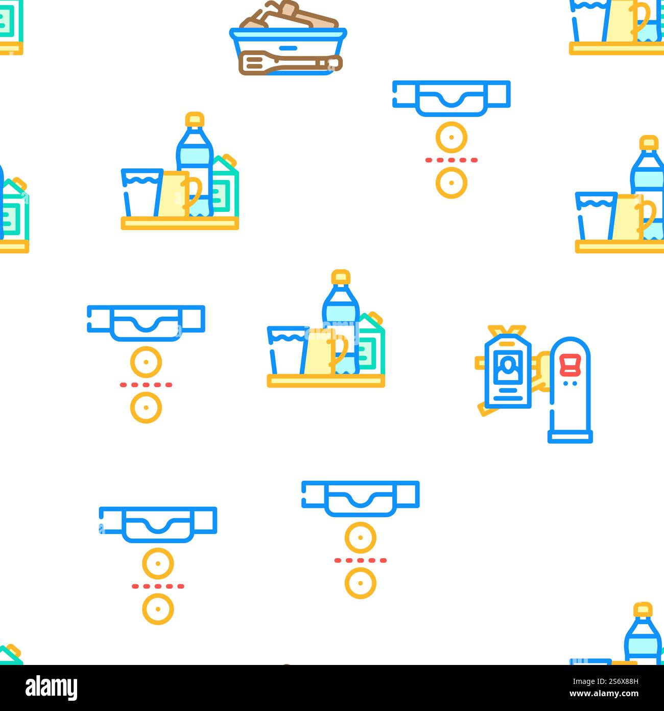 School Canteen Menu Vector Seamless Pattern Color Line Illustration. School Canteen Menu Vector Seamless Pattern Stock Vector