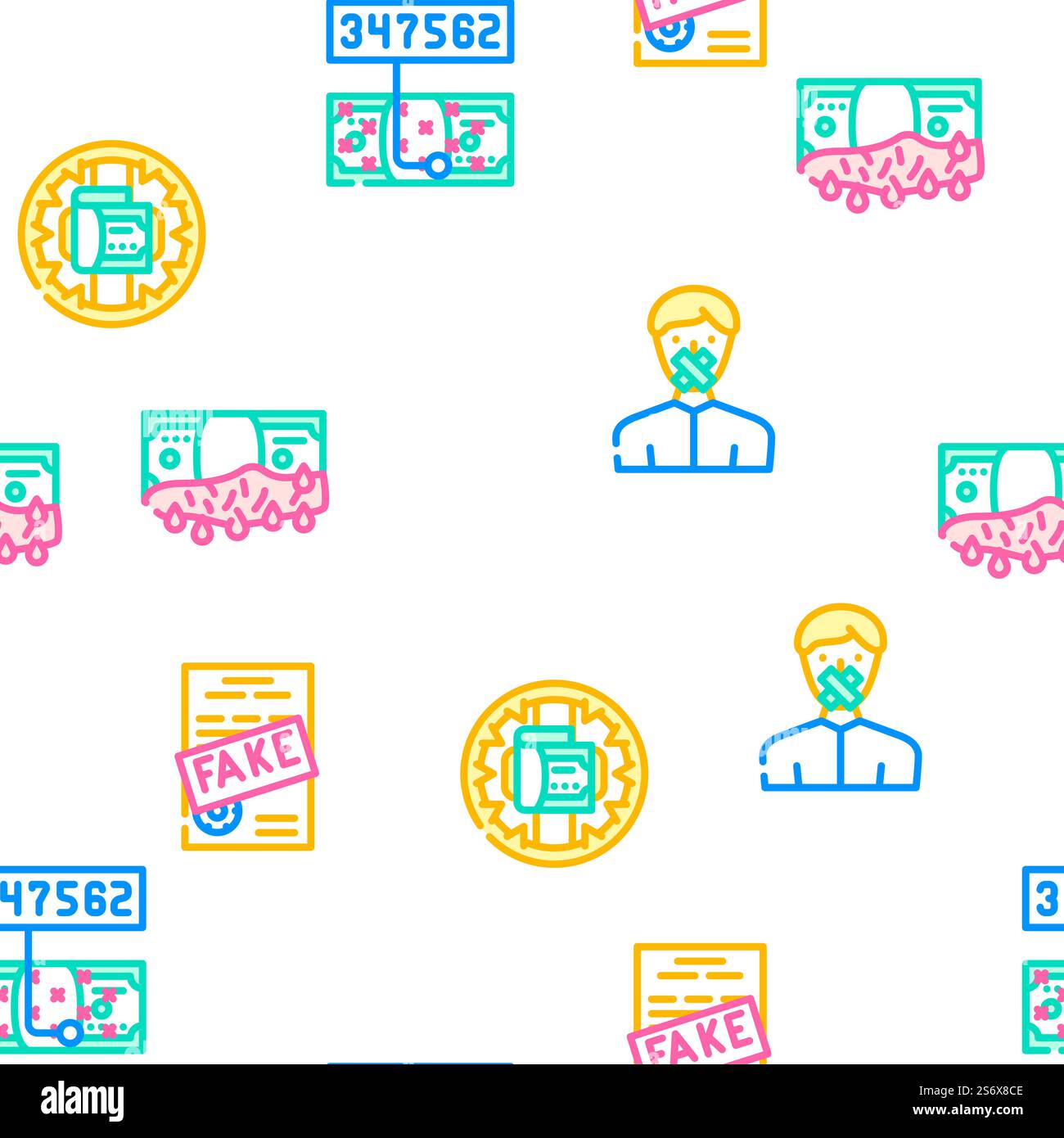 Corruption Problem Vector Seamless Pattern Color Line Illustration. Corruption Problem Vector Seamless Pattern Stock Vector