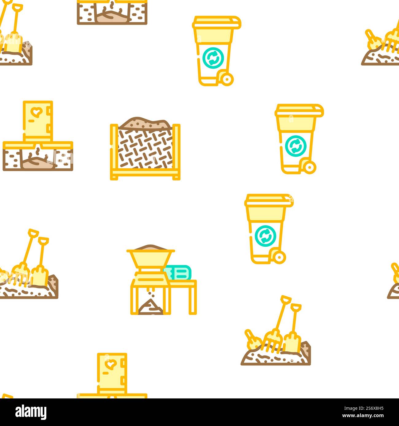 Compost Production Vector Seamless Pattern Color Line Illustration ...