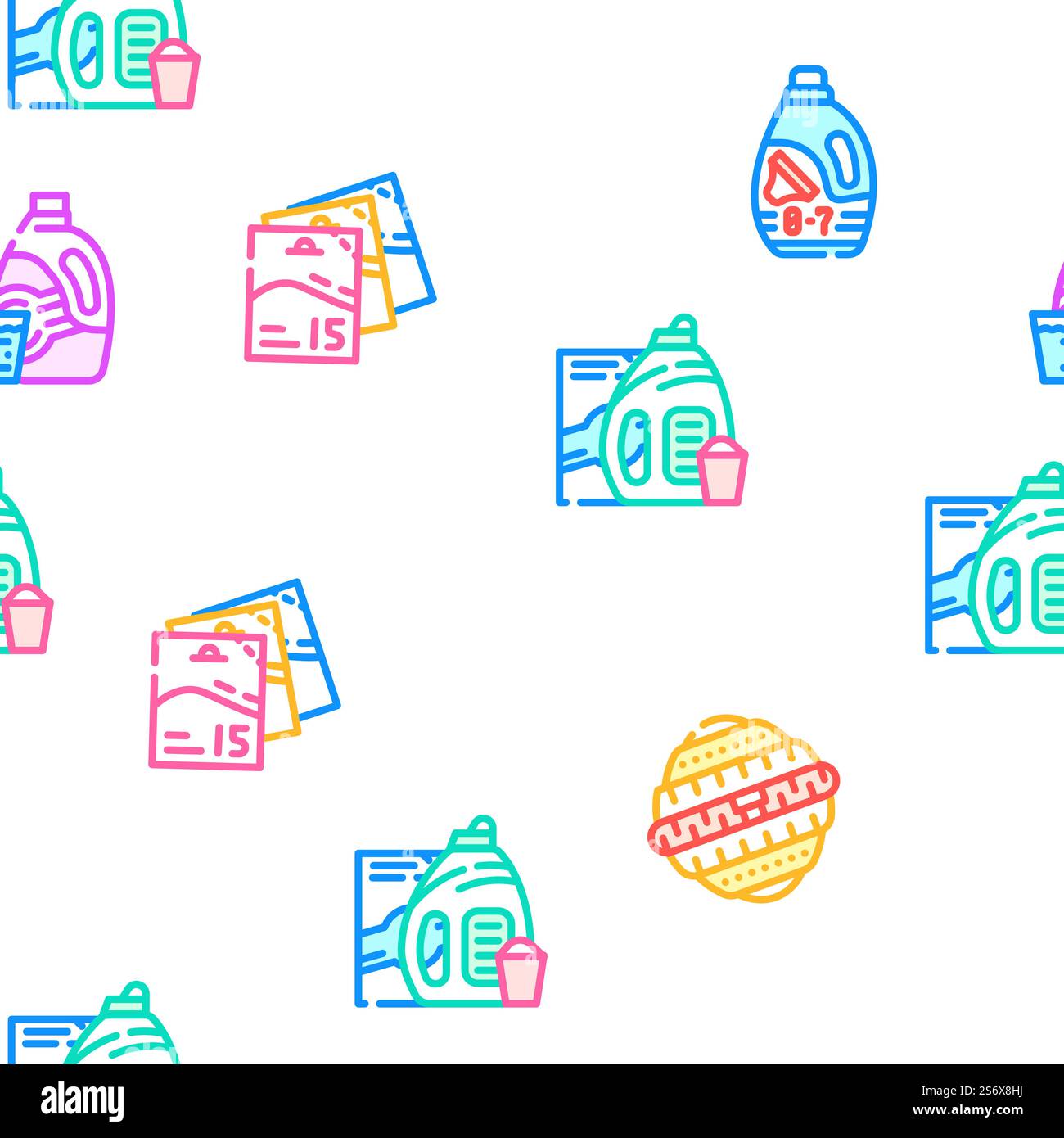 Detergent Washing Vector Seamless Pattern Color Line Illustration. Detergent Washing Vector Seamless Pattern Stock Vector