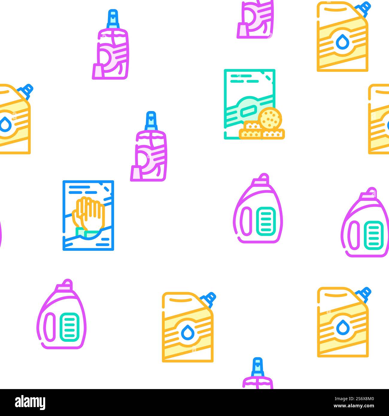 Detergent Washing Vector Seamless Pattern Color Line Illustration. Detergent Washing Vector Seamless Pattern Stock Vector