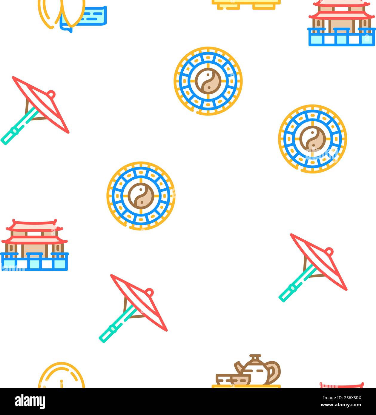 Chinese Accessory And Tradition Vector Seamless Pattern Color Line ...