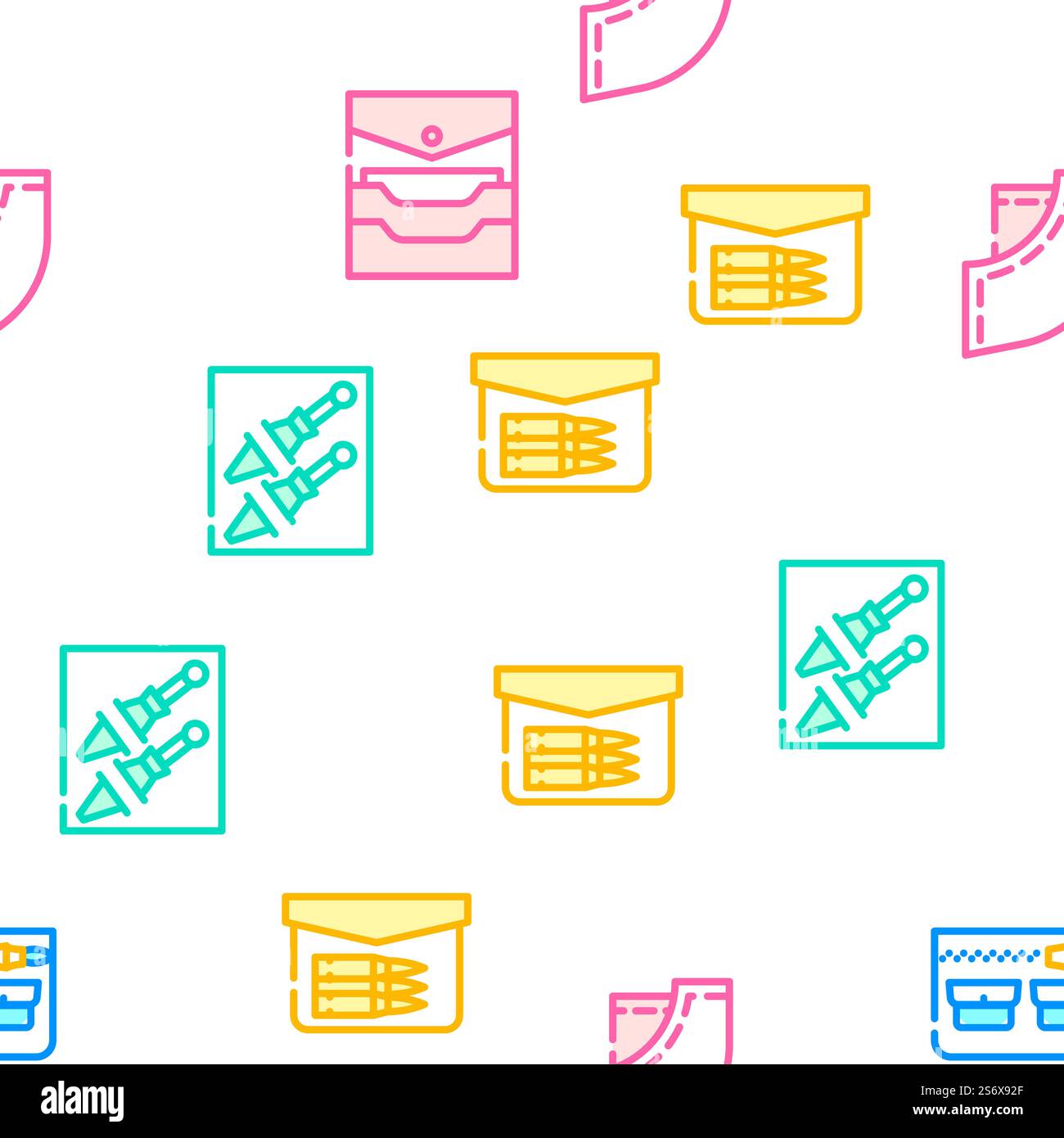 Patch Pocket Clothes Vector Seamless Pattern Color Line Illustration. Patch Pocket Clothes Vector Seamless Pattern Stock Vector