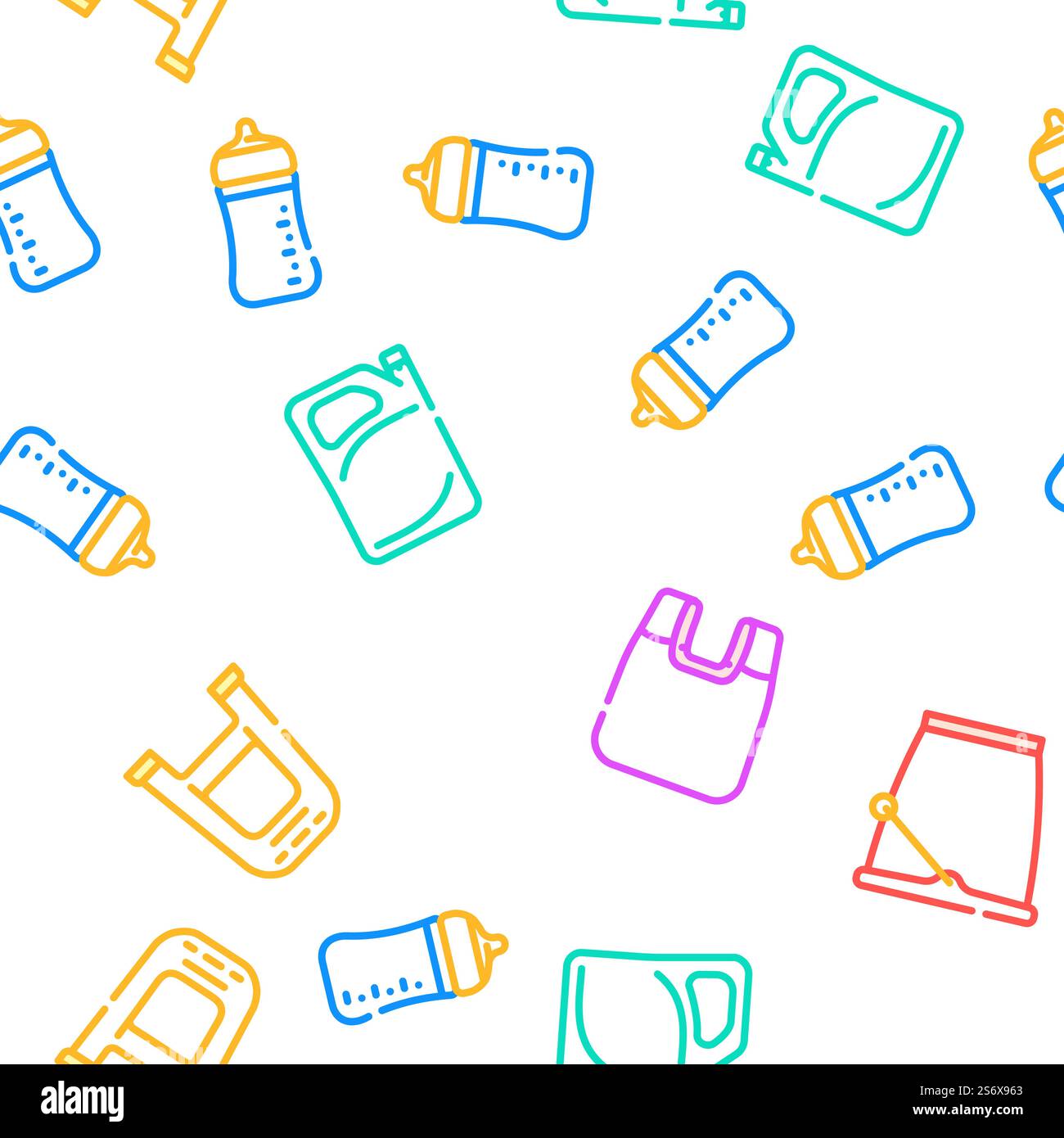 Plastic Accessories Vector Seamless Pattern Color Line Illustration. Plastic Accessories Vector Seamless Pattern Stock Vector