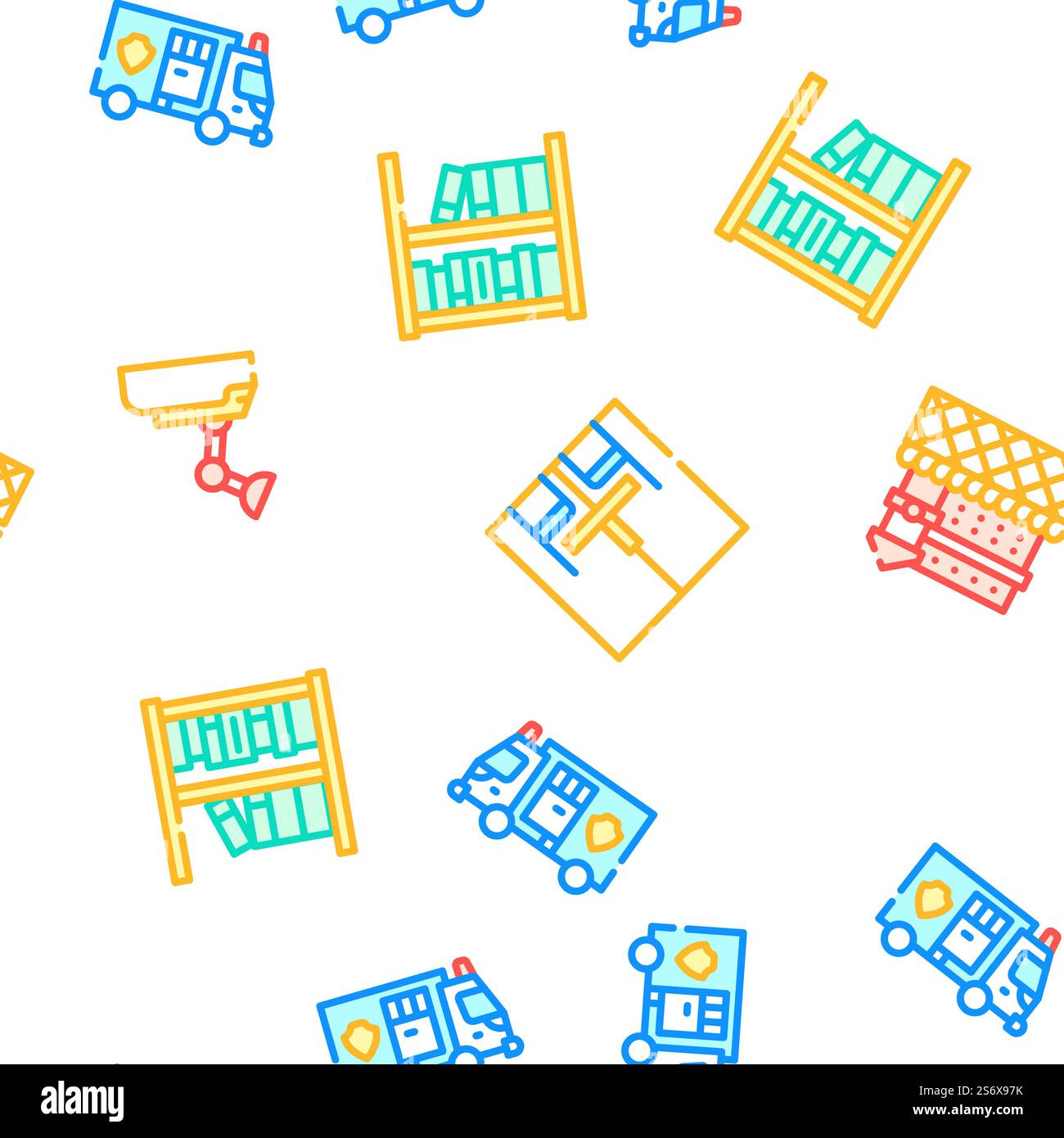 Prison Building And Accessory Vector Seamless Pattern Color Line ...