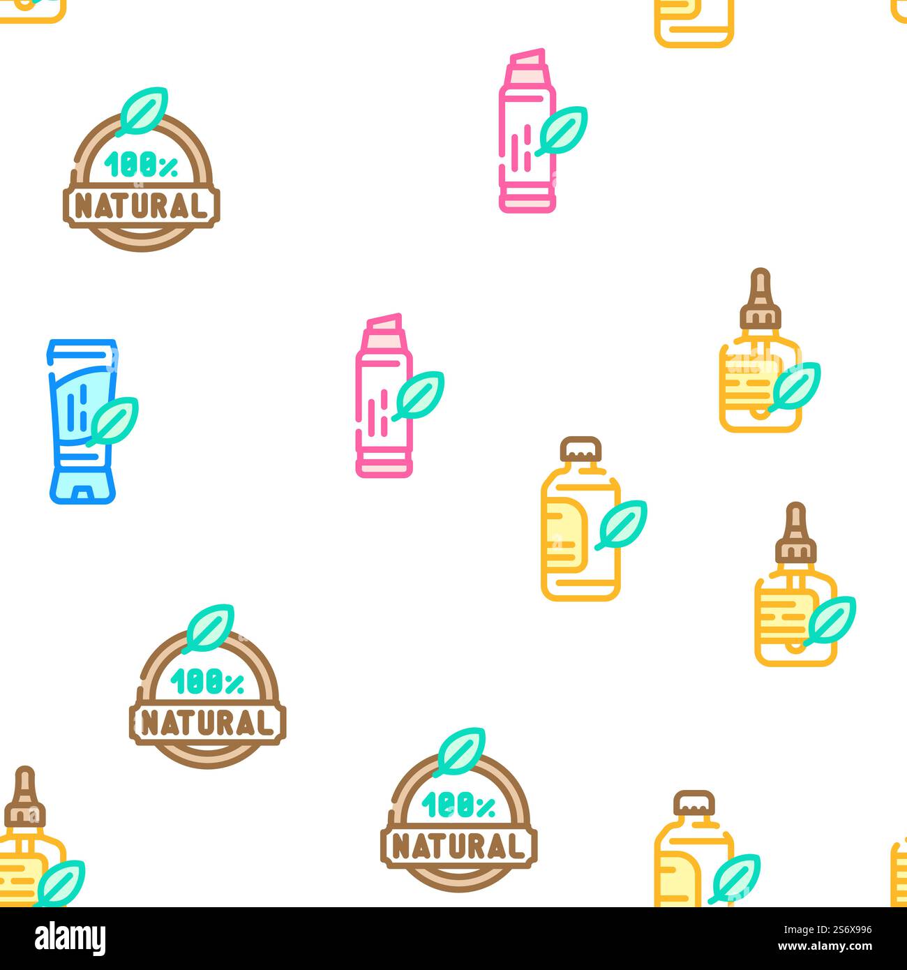 Organic Cosmetics Vector Seamless Pattern Color Line Illustration. Organic Cosmetics Vector Seamless Pattern Stock Vector