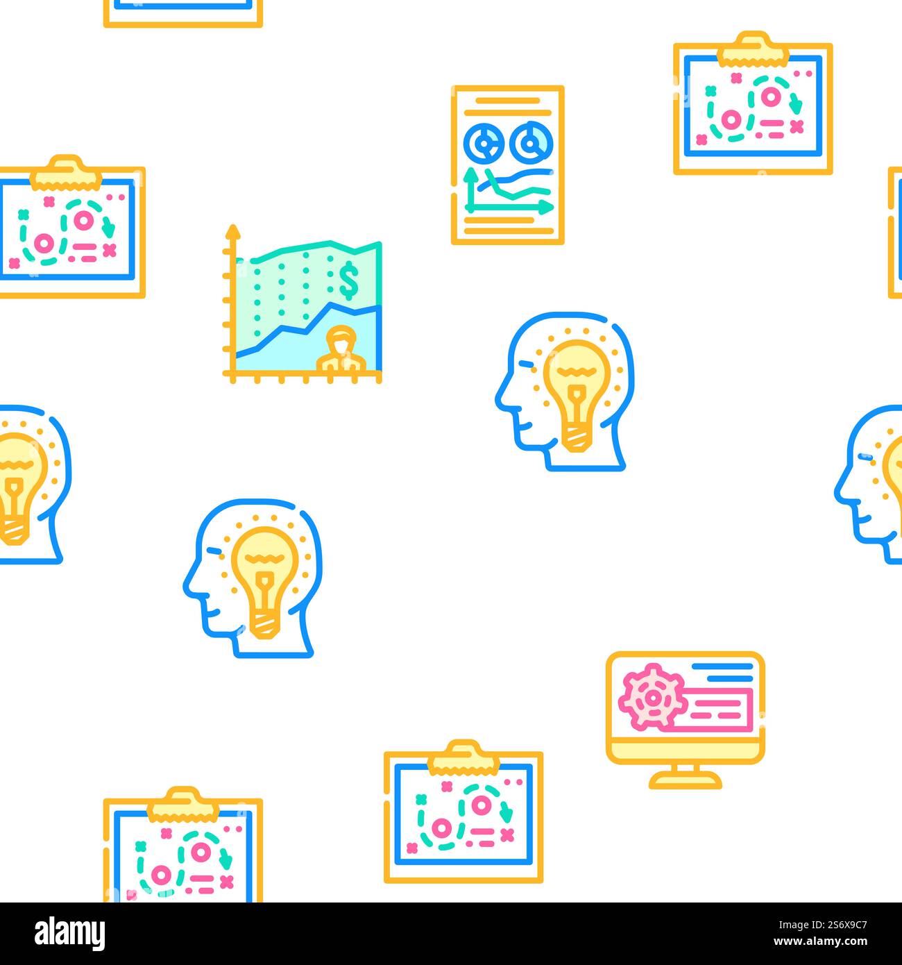 Startup Business Work Vector Seamless Pattern Color Line Illustration. Startup Business Work Vector Seamless Pattern Stock Vector