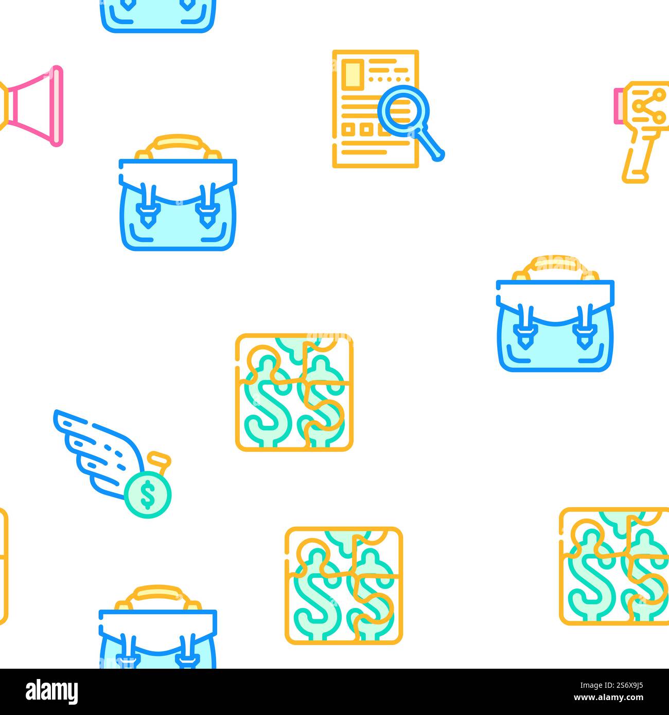 Startup Business Work Vector Seamless Pattern Color Line Illustration. Startup Business Work Vector Seamless Pattern Stock Vector