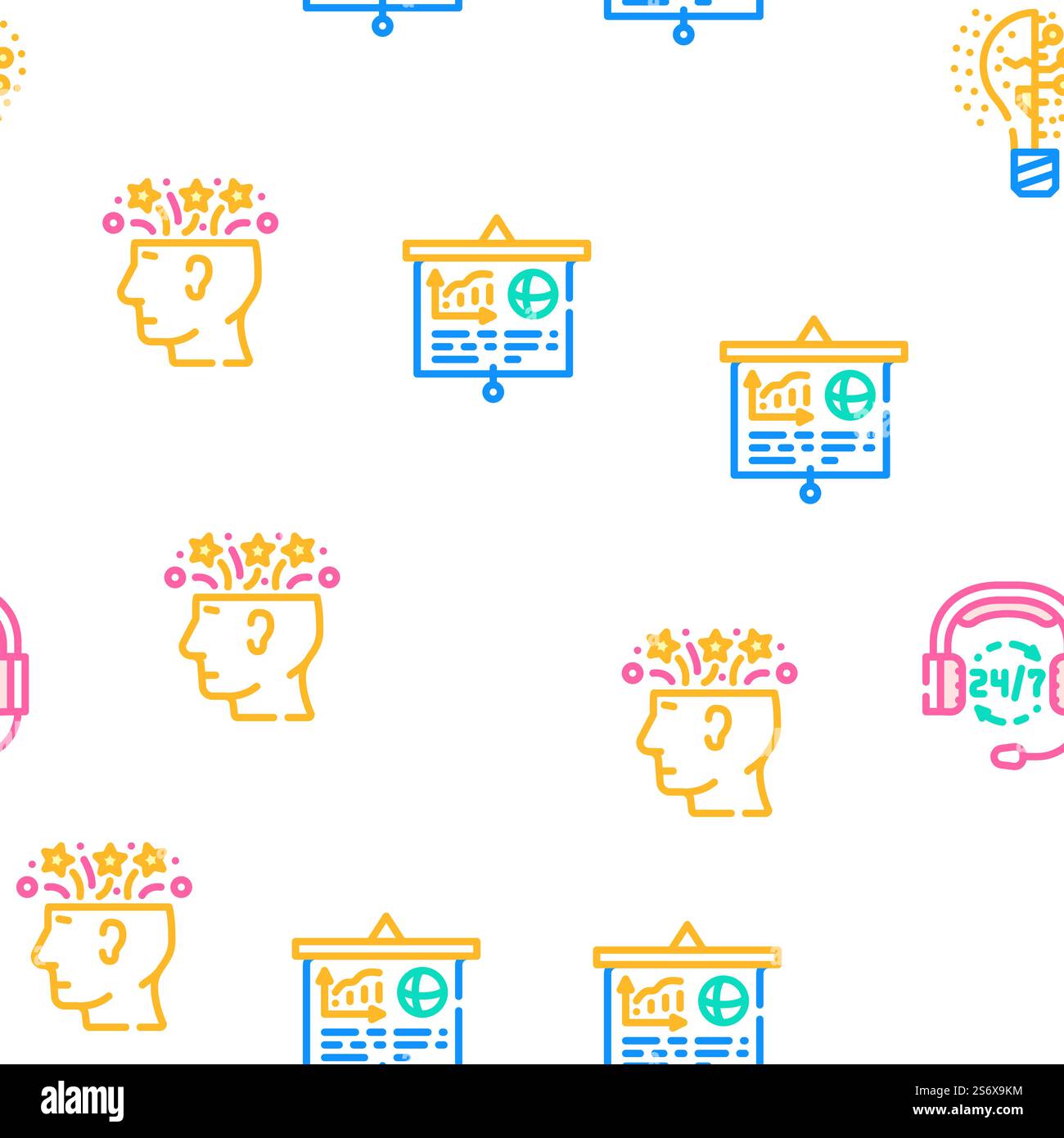 Startup Business Work Vector Seamless Pattern Color Line Illustration. Startup Business Work Vector Seamless Pattern Stock Vector