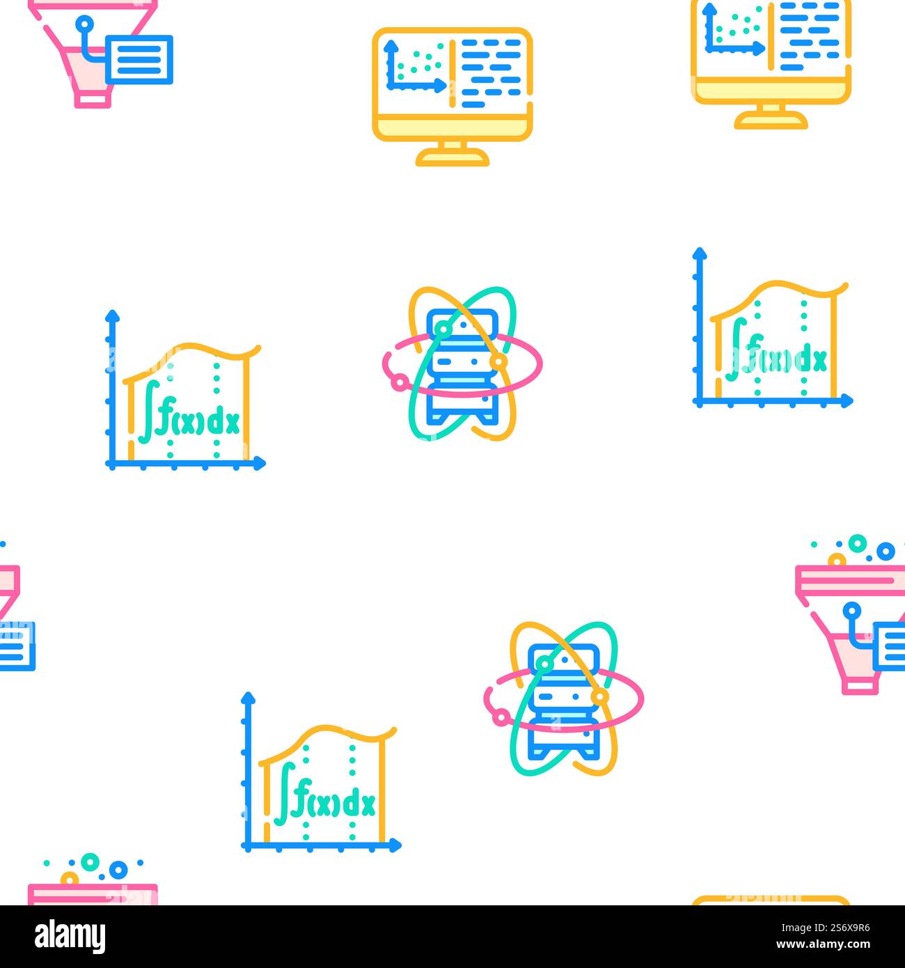 Data Science Innovate Technology Vector Seamless Pattern Color Line Illustration. Data Science Innovate Technology Icons Set Vector Stock Vector