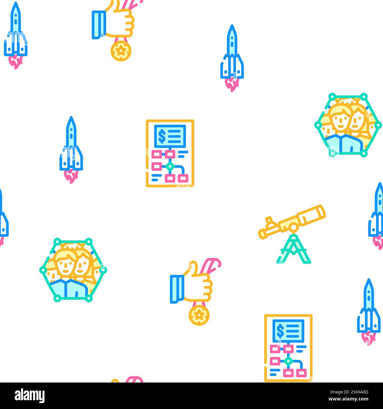 Startup Business Work Vector Seamless Pattern Color Line Illustration. Startup Business Work Vector Seamless Pattern Stock Vector