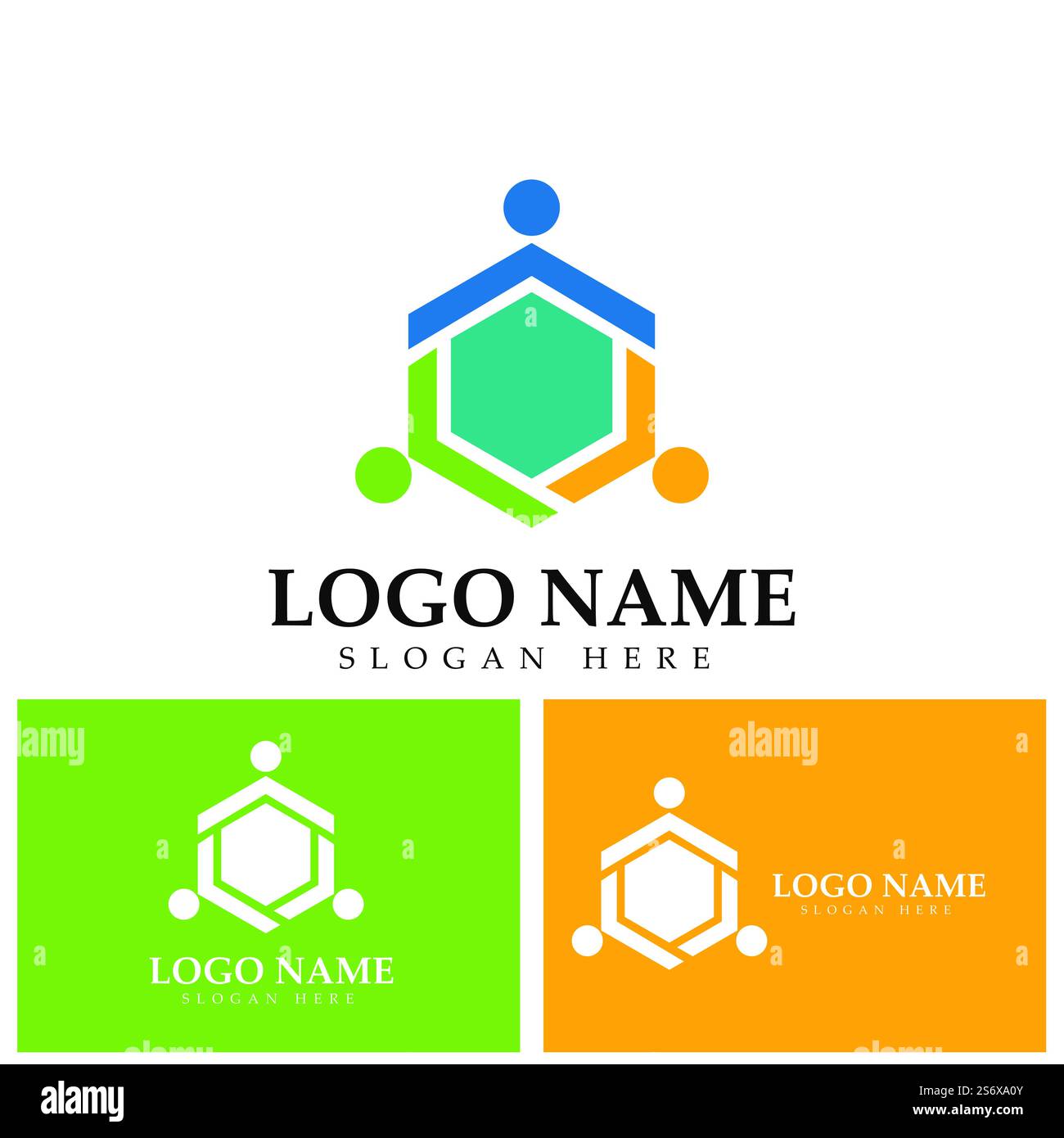 Teamwork connecting people hexagon concept logo symbol icon vector design Stock Vector