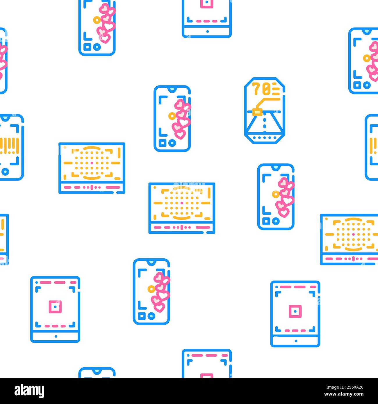 Viewfinder Smartphone Function Vector Seamless Pattern Color Line Illustration. Viewfinder Smartphone Function Icons Set Vector Stock Vector