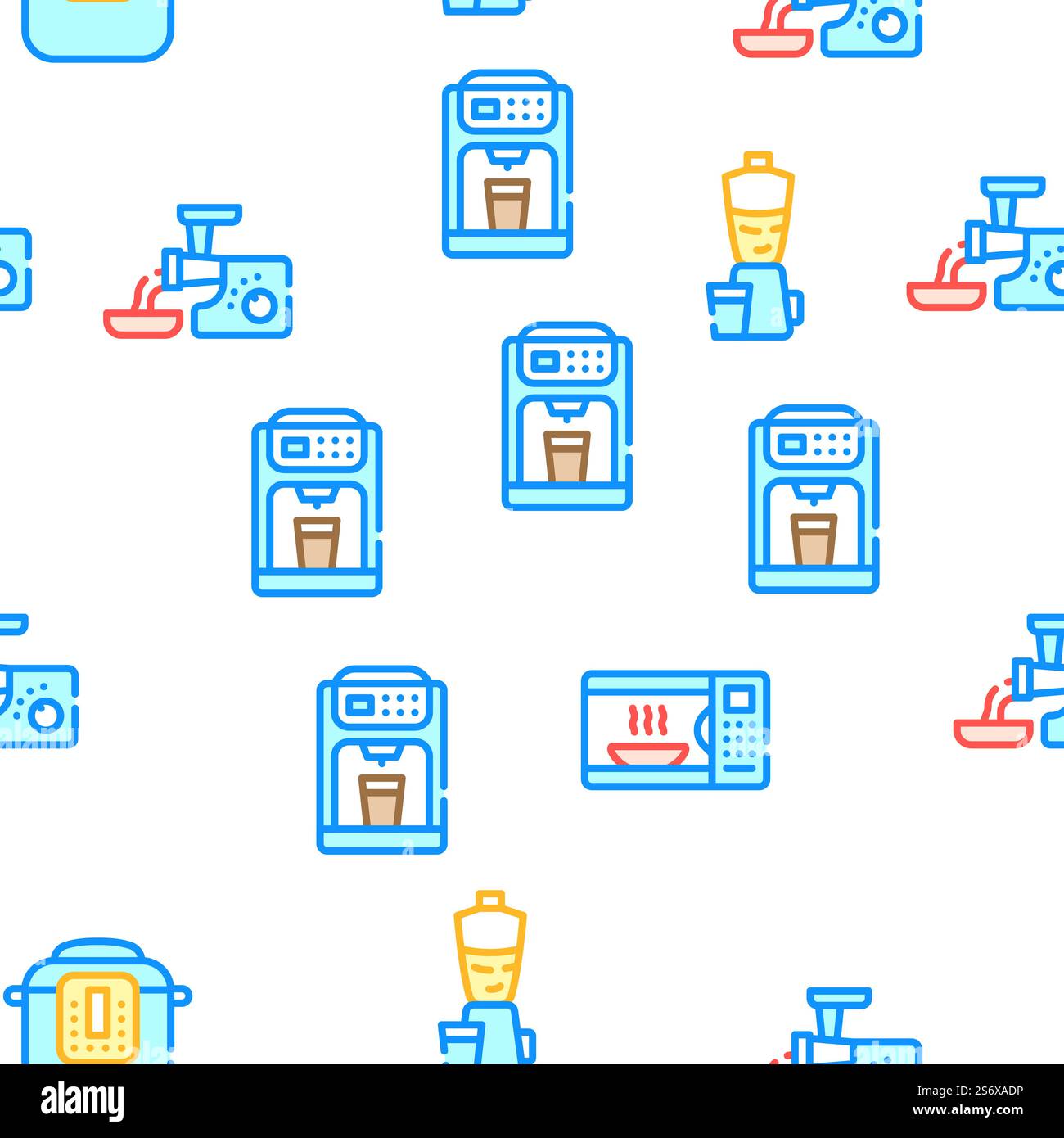 Kitchen Electronics Collection Vector Seamless Pattern Color Line Illustration. Kitchen Electronics Collection Icons Set Vector Illustrations Stock Vector