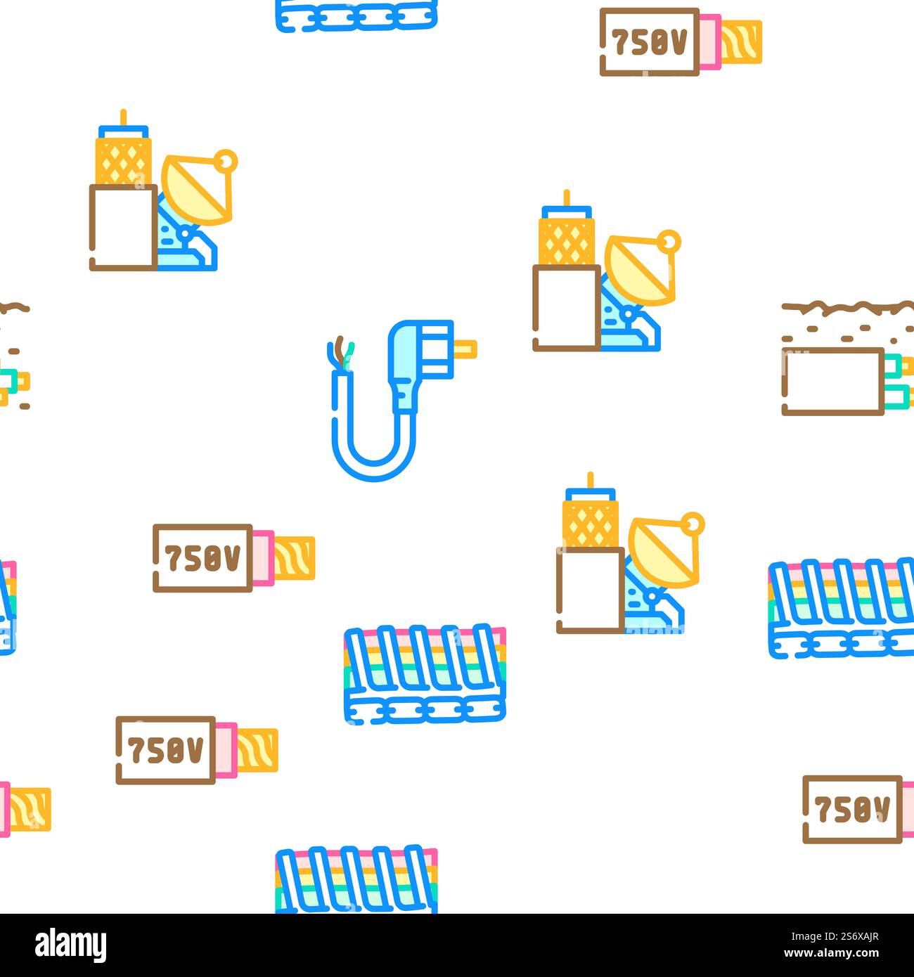 Cable Wire Electrical System Vector Seamless Pattern Color Line ...