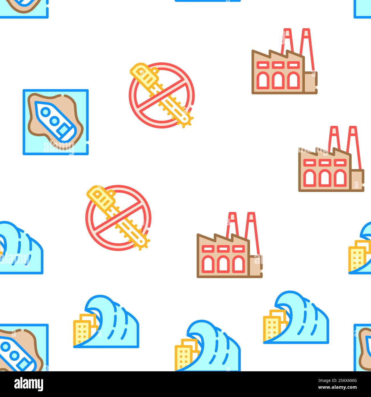 Global Warming Problem Collection Vector Seamless Pattern Color Line ...