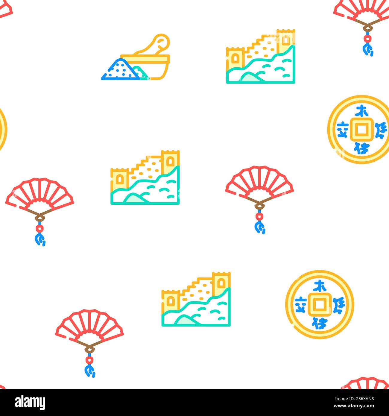 Chinese Accessory And Tradition Vector Seamless Pattern Color Line ...
