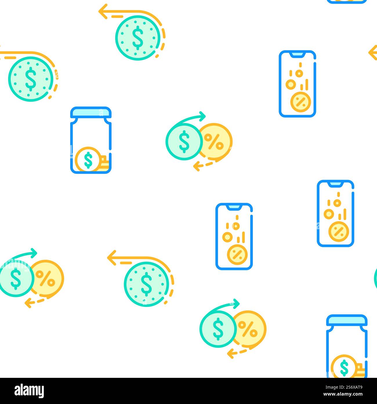 Cashback Money Service Collection Vector Seamless Pattern Color Line ...