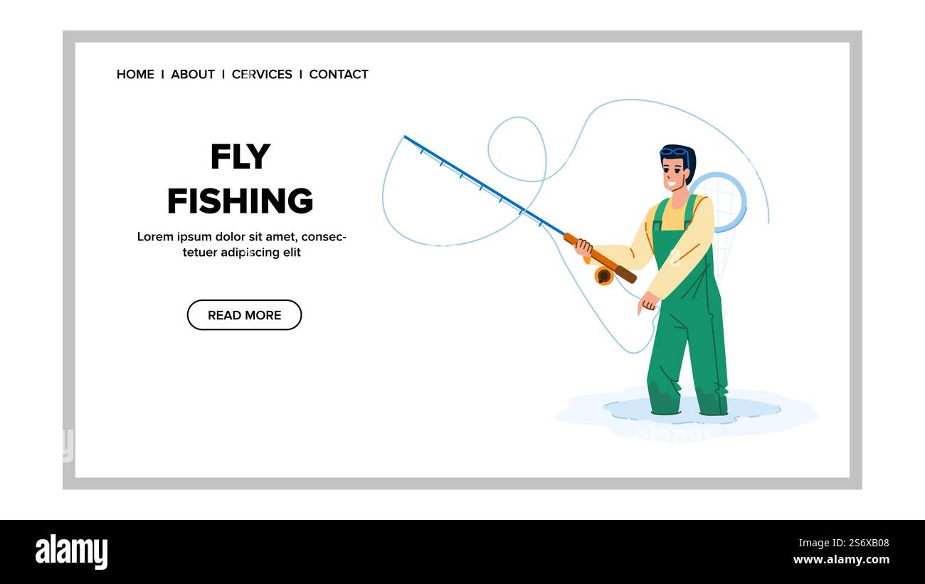 fly fishing vector. river fisherman, salmon fish tour, sport equipment ...