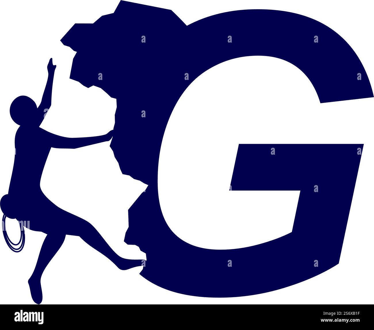 Rock climber logo with alphabet vector flat design Stock Vector