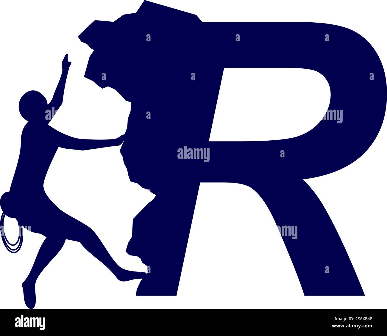 Rock climber logo with alphabet vector flat design Stock Vector