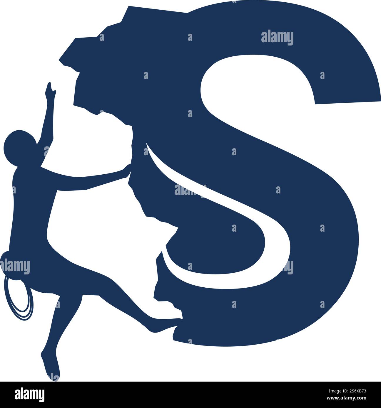 Rock climber logo with alphabet vector flat design Stock Vector