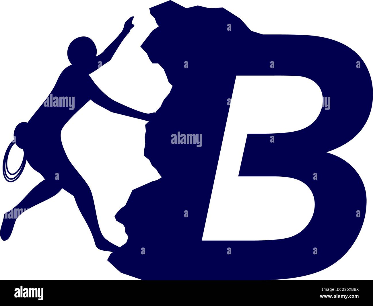 Rock climber logo with alphabet vector flat design Stock Vector