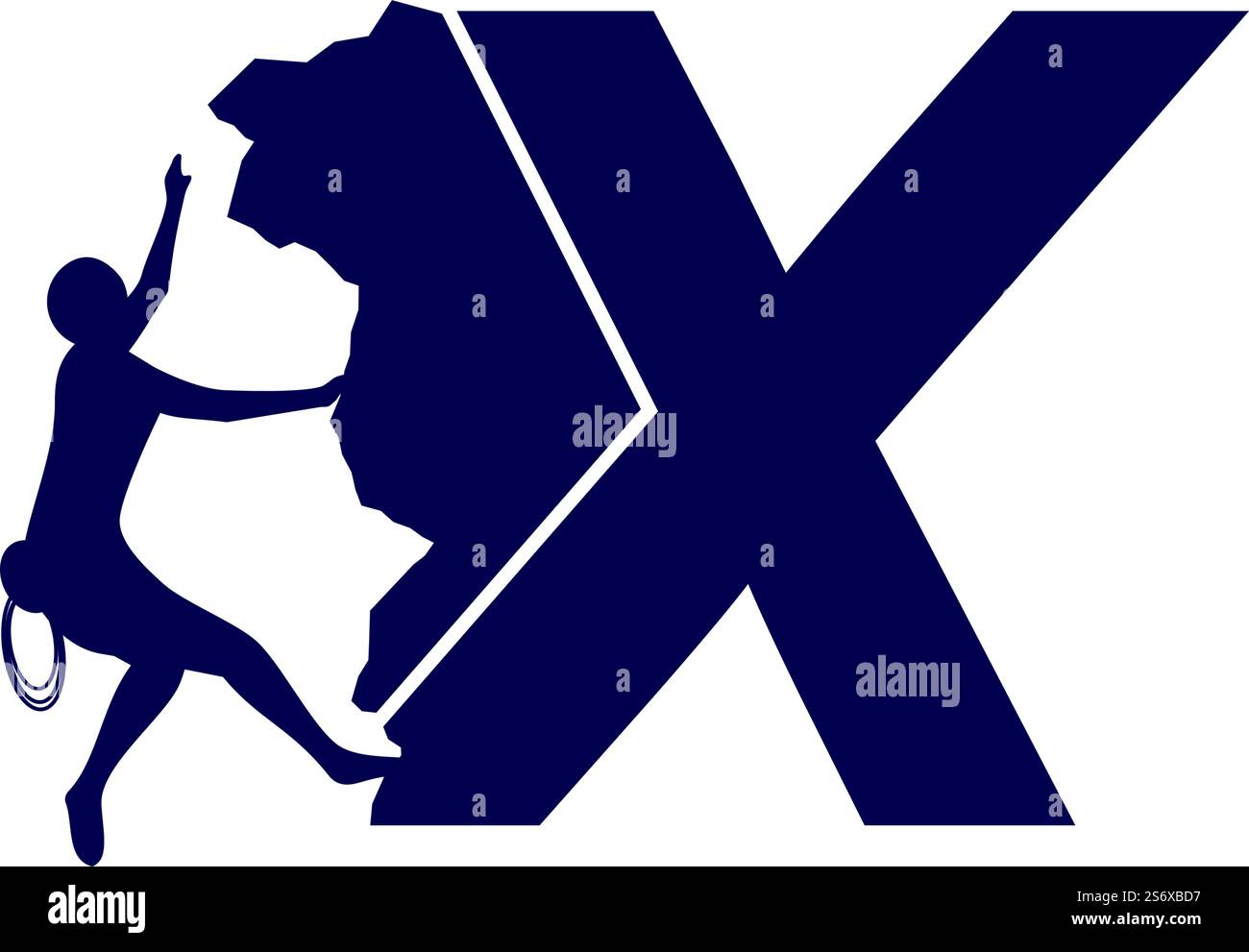 Rock climber logo with alphabet vector flat design Stock Vector