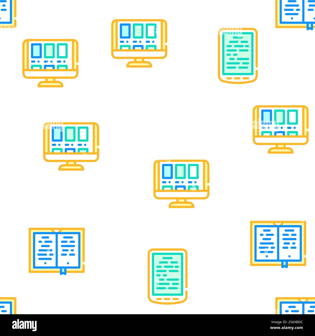 Book Library Shop Vector Seamless Pattern Color Line Illustration. Book Library Shop Vector Seamless Pattern Stock Vector