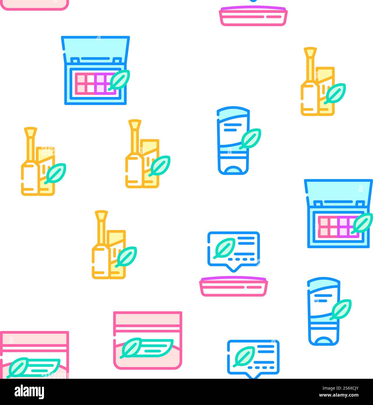 Organic Cosmetics Vector Seamless Pattern Color Line Illustration. Organic Cosmetics Vector Seamless Pattern Stock Vector
