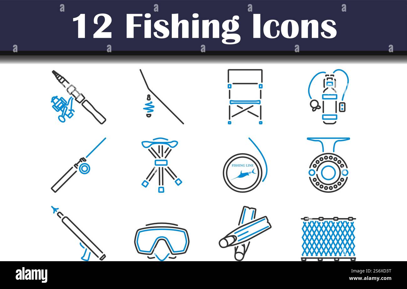 Fishing Icon Set. Editable Bold Outline With Color Fill Design. Vector ...