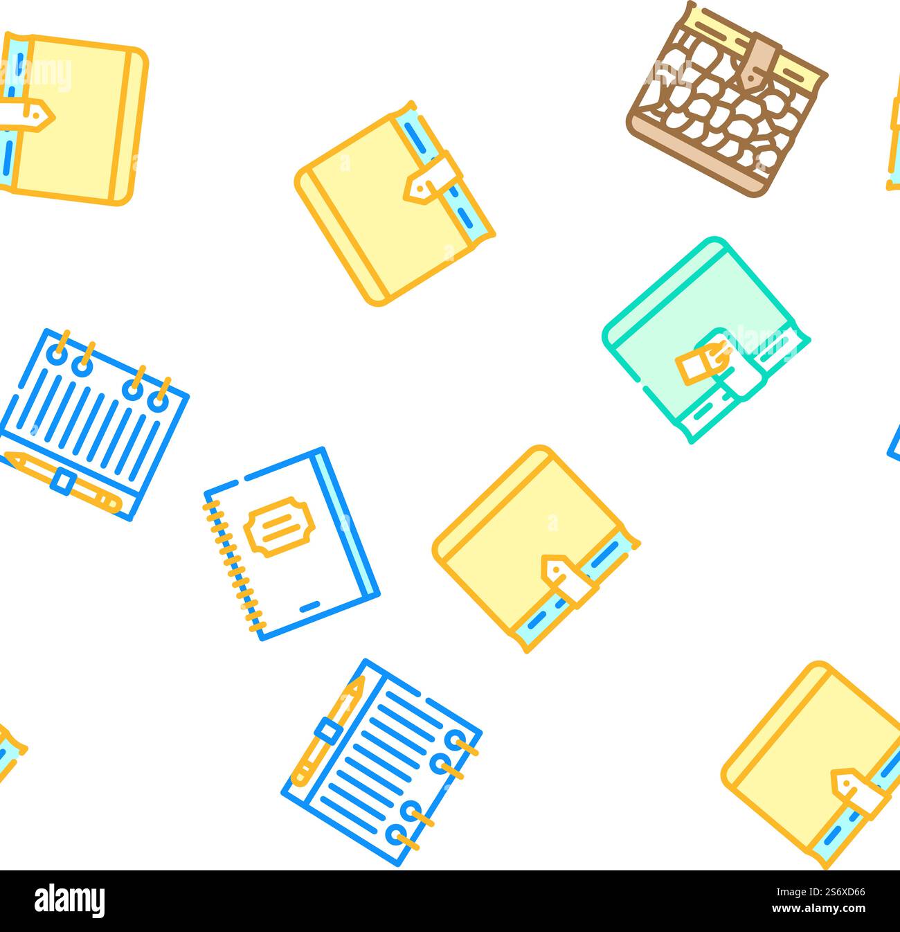 Diary Paper Stationery Accessory Vector Seamless Pattern Color Line ...